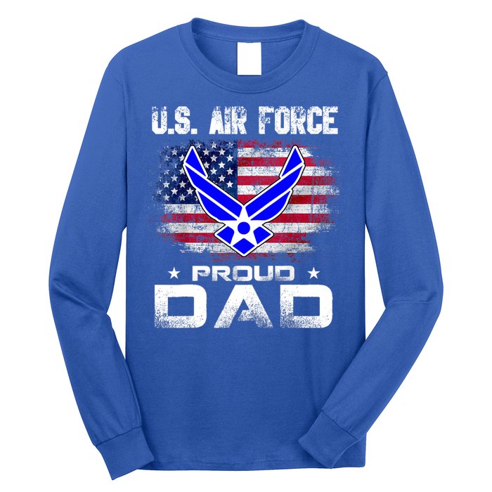 U S Airforce Proud Dad With American Flag Funny Gift Veteran Great Gift Long Sleeve Shirt