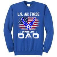 U S Airforce Proud Dad With American Flag Funny Gift Veteran Great Gift Tall Sweatshirt