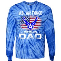 U S Airforce Proud Dad With American Flag Funny Gift Veteran Great Gift Tie-Dye Long Sleeve Shirt