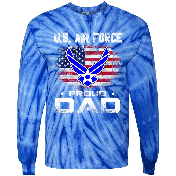 U S Airforce Proud Dad With American Flag Funny Gift Veteran Great Gift Tie-Dye Long Sleeve Shirt