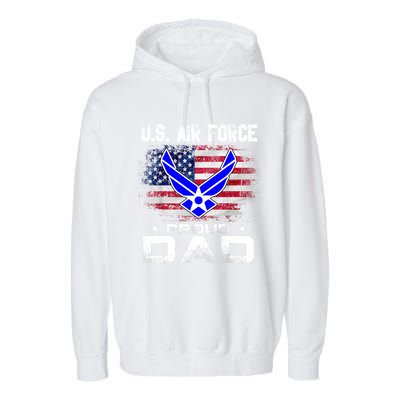 U S Airforce Proud Dad With American Flag Funny Gift Veteran Great Gift Garment-Dyed Fleece Hoodie