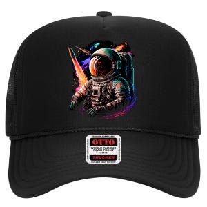 United States Astronaut With Rockets High Crown Mesh Back Trucker Hat