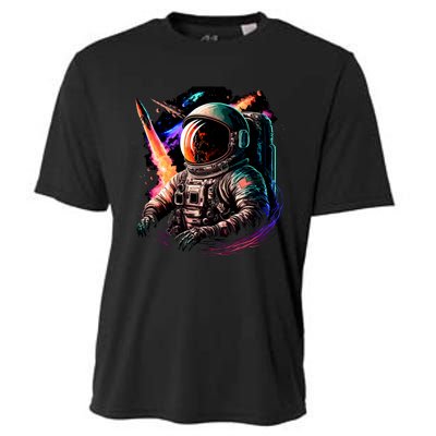 United States Astronaut With Rockets Cooling Performance Crew T-Shirt