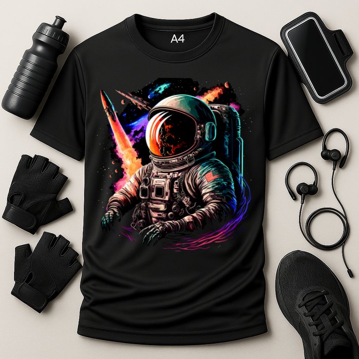 United States Astronaut With Rockets Cooling Performance Crew T-Shirt