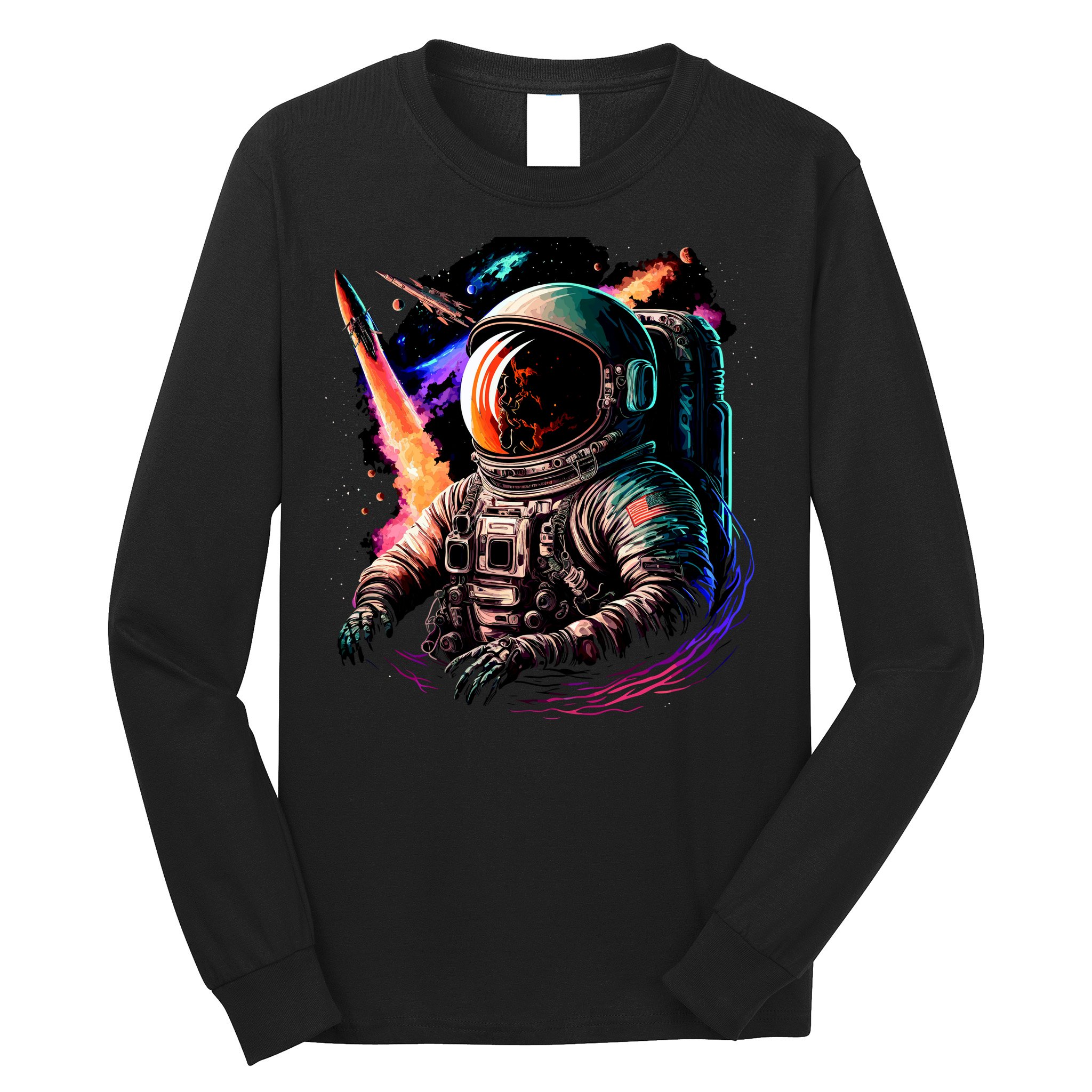 United States Astronaut With Rockets Long Sleeve Shirt