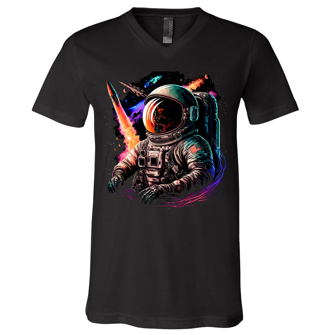 United States Astronaut With Rockets V-Neck T-Shirt
