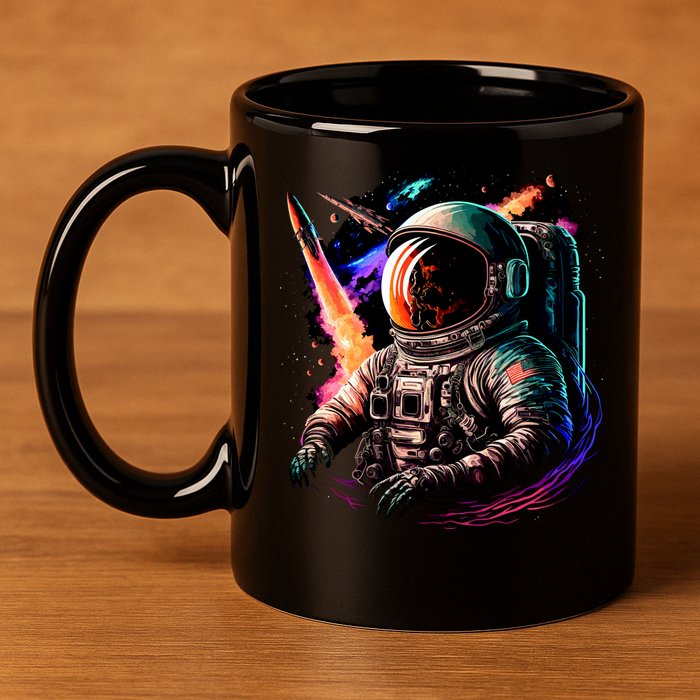 United States Astronaut With Rockets 11oz C Handle Ceramic Mug