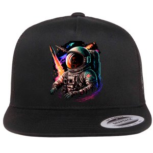 United States Astronaut With Rockets Flat Bill Trucker Hat