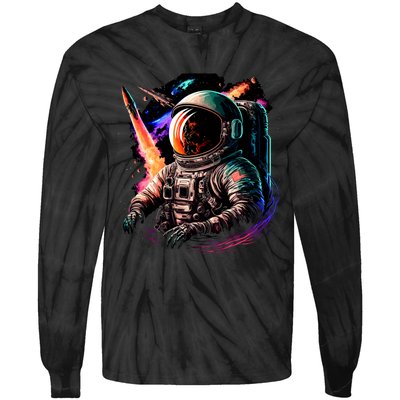 United States Astronaut With Rockets Tie-Dye Long Sleeve Shirt