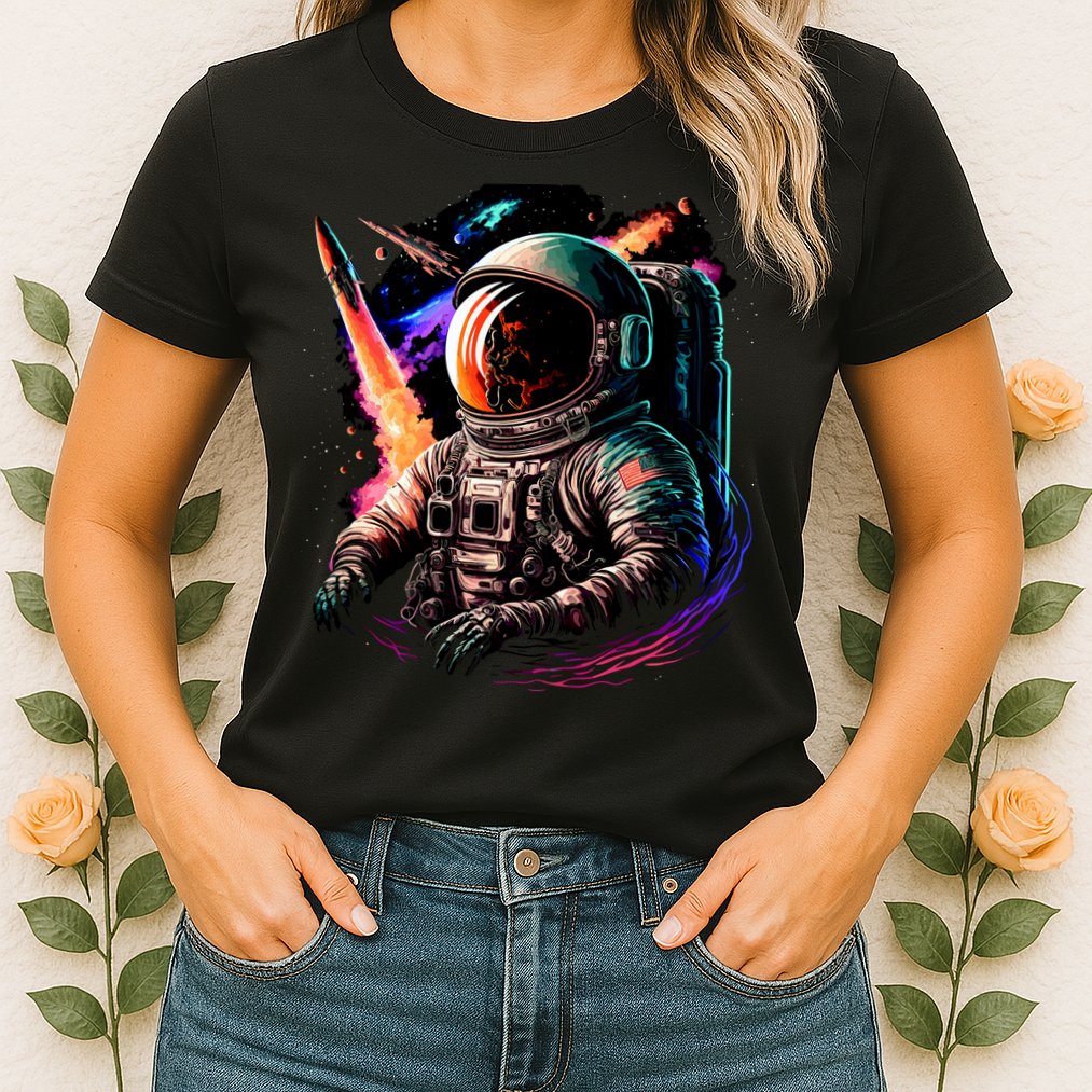 United States Astronaut With Rockets Womens T-Shirt