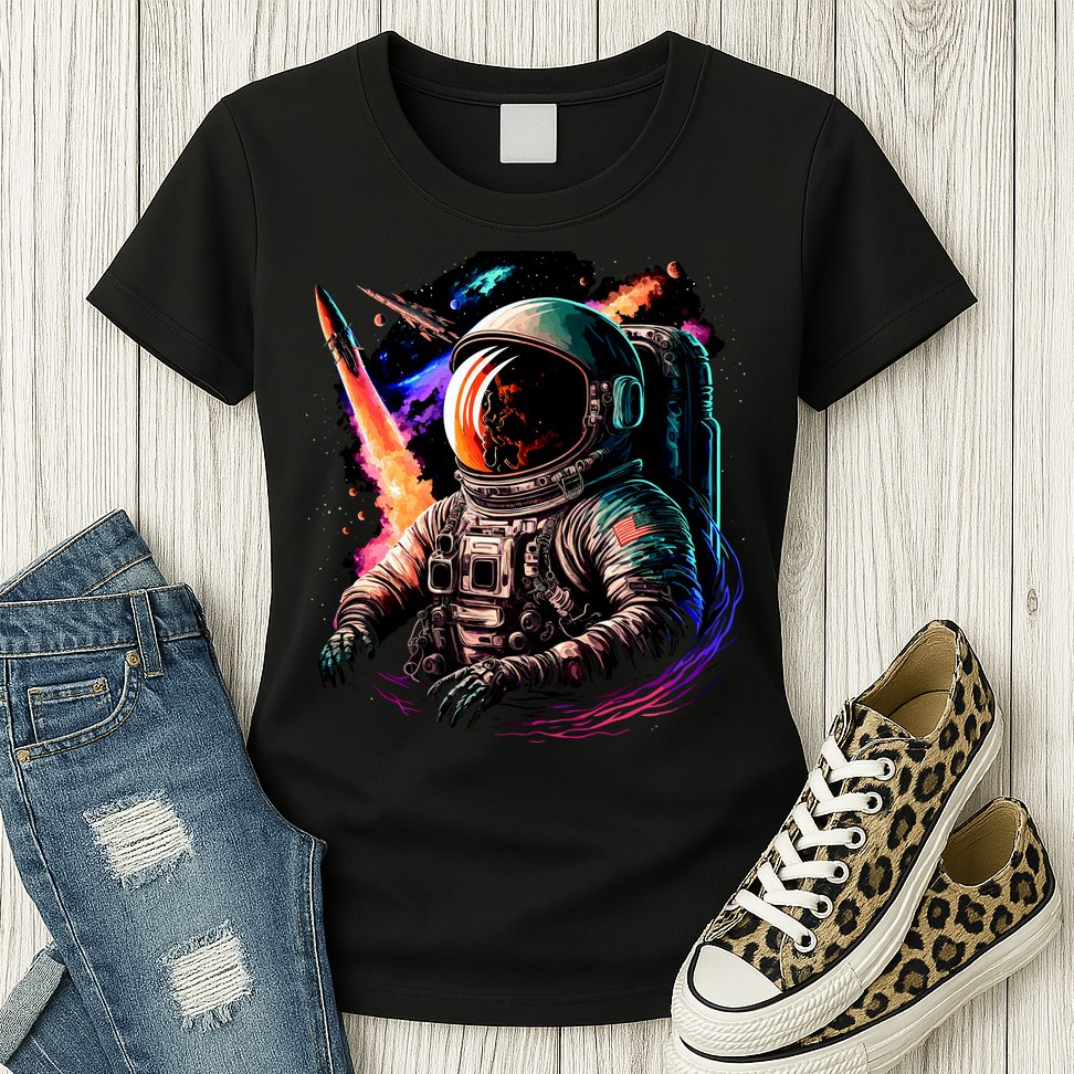 United States Astronaut With Rockets Womens T-Shirt
