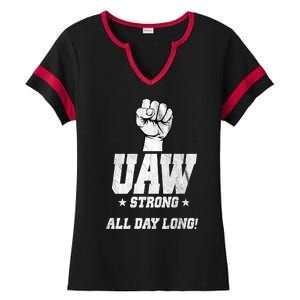 Uaw Strong All Day Long United Auto Workers Ladies Halftime Notch Neck Tee