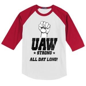 Uaw Strong All Day Long United Auto Workers Kids Colorblock Raglan Jersey