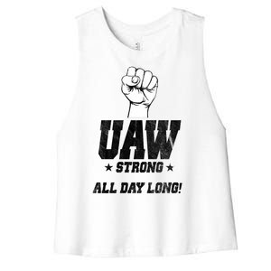 Uaw Strong All Day Long United Auto Workers Women's Racerback Cropped Tank