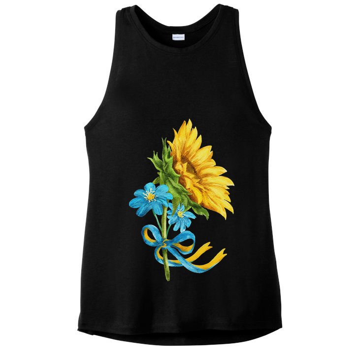 Ukraine Sunflowers And Wildflowers In Ukrainian Flag Colors Ladies PosiCharge Tri-Blend Wicking Tank