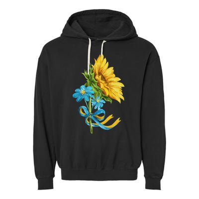 Ukraine Sunflowers And Wildflowers In Ukrainian Flag Colors Garment-Dyed Fleece Hoodie