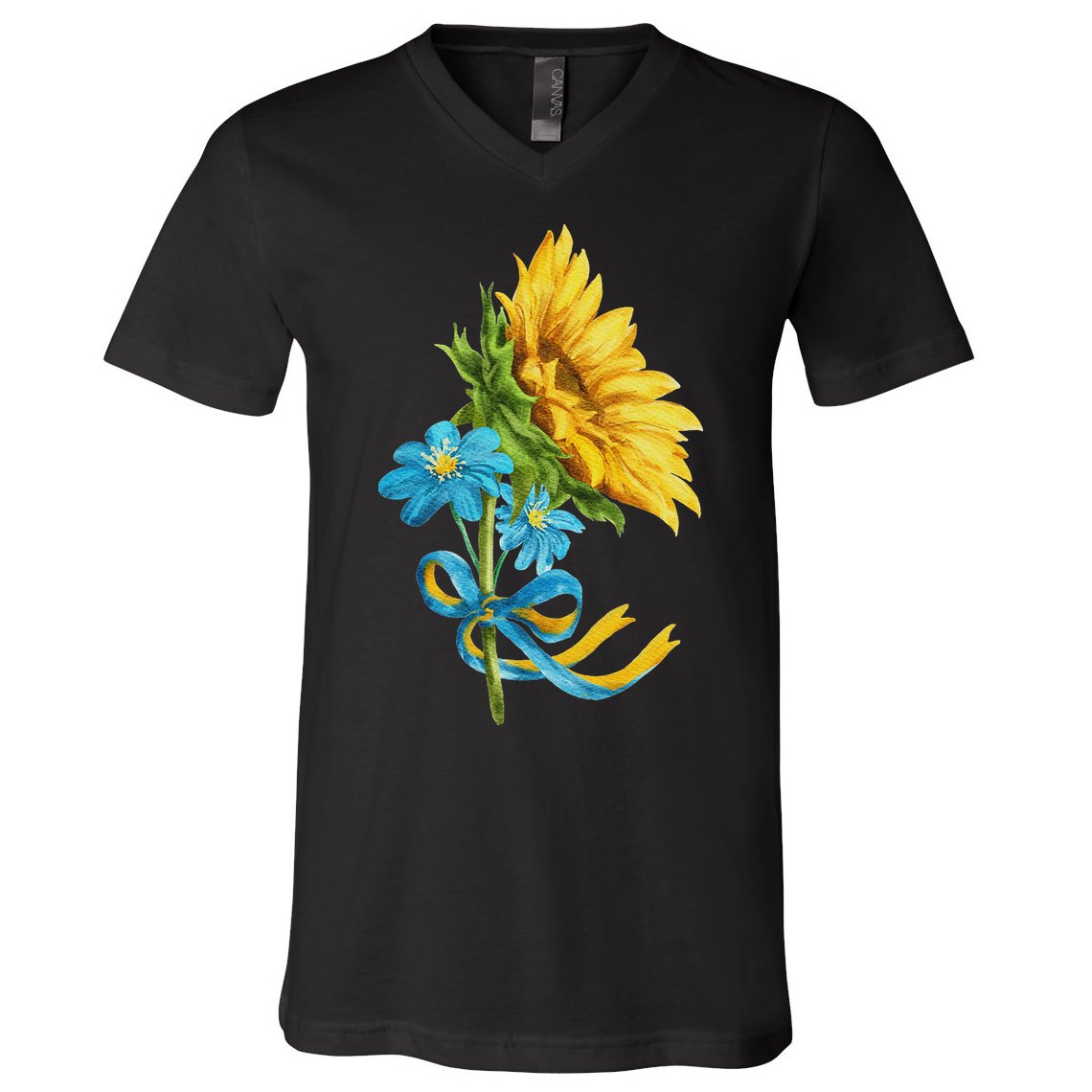Ukraine Sunflowers And Wildflowers In Ukrainian Flag Colors V-Neck T-Shirt