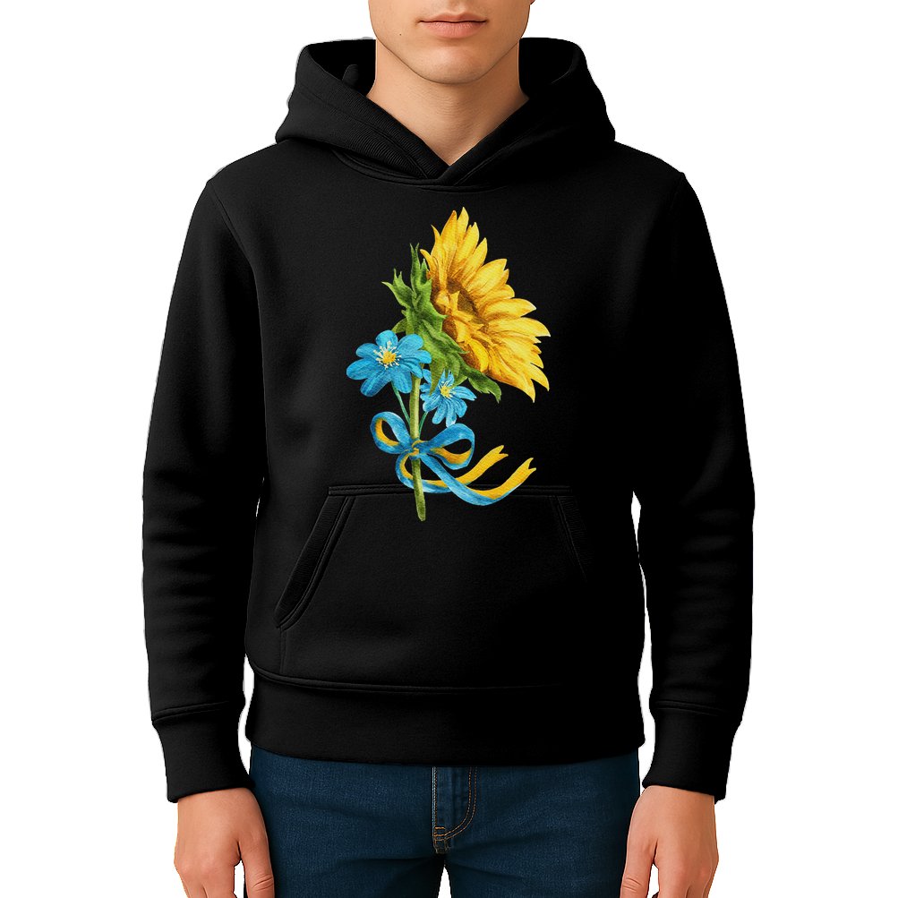Ukraine Sunflowers And Wildflowers In Ukrainian Flag Colors Kids Hoodie