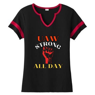 Uaw Strong All Day Long Ladies Halftime Notch Neck Tee