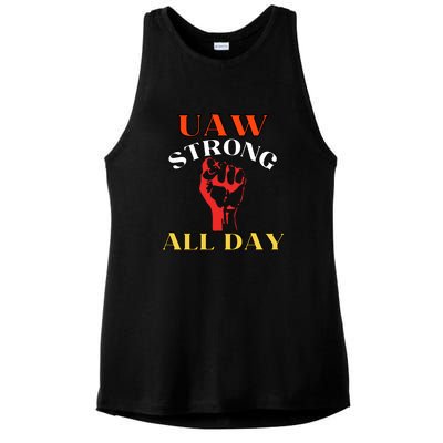 Uaw Strong All Day Long Ladies PosiCharge Tri-Blend Wicking Tank