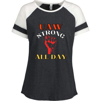 Uaw Strong All Day Long Enza Ladies Jersey Colorblock Tee