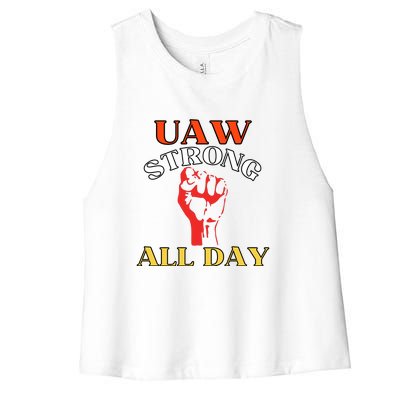 Uaw Strong All Day Long Women's Racerback Cropped Tank