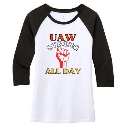 Uaw Strong All Day Long Women's Tri-Blend 3/4-Sleeve Raglan Shirt