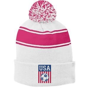 Usa Soccer American Soccer Fan Stripe Pom Pom Beanie