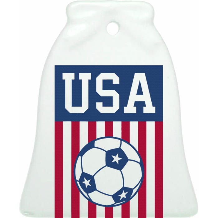 Usa Soccer American Soccer Fan Ceramic Bell Ornament