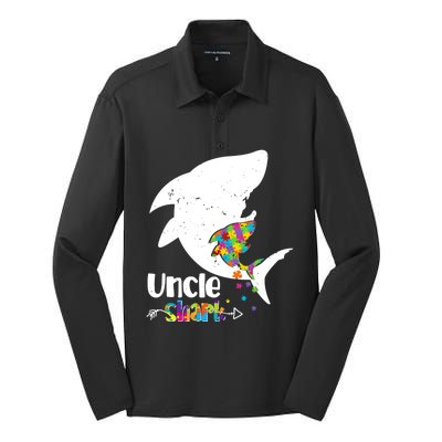 Uncle Shark Autism Awareness Cute Gift For Mom Mother Gift Silk Touch Performance Long Sleeve Polo