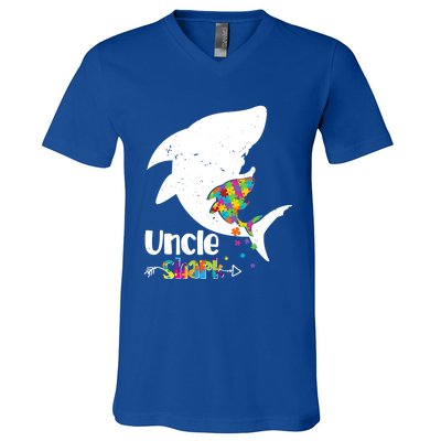 Uncle Shark Autism Awareness Cute Gift For Mom Mother Gift V-Neck T-Shirt