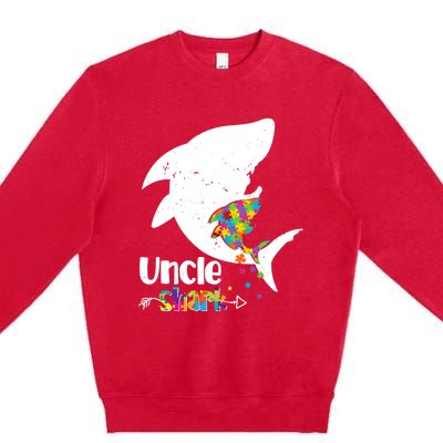 Uncle Shark Autism Awareness Cute Gift For Mom Mother Gift Premium Crewneck Sweatshirt