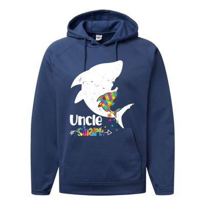 Uncle Shark Autism Awareness Cute Gift For Mom Mother Gift Performance Fleece Hoodie