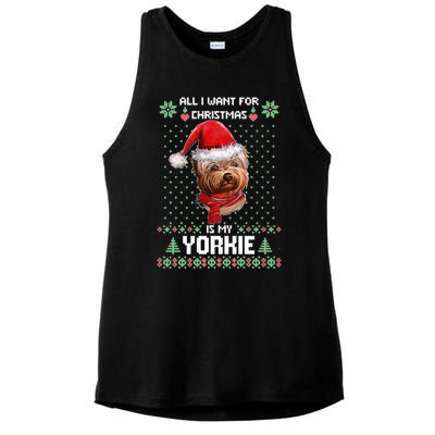 Ugly Sweater All I Want For Christmas Is My Yorkie Xmas Ladies PosiCharge Tri-Blend Wicking Tank