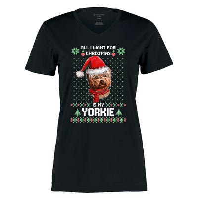 Ugly Sweater All I Want For Christmas Is My Yorkie Xmas Women's Momentum V-Neck T-Shirt