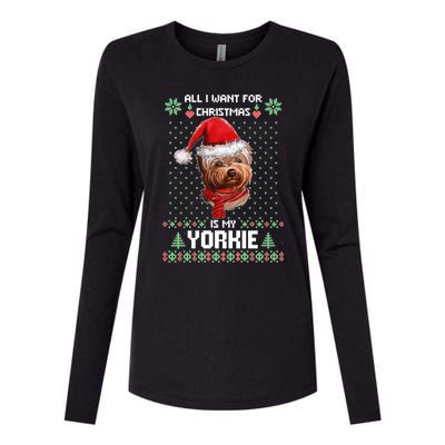 Ugly Sweater All I Want For Christmas Is My Yorkie Xmas Womens Cotton Relaxed Long Sleeve T-Shirt