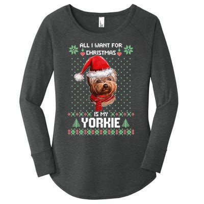 Ugly Sweater All I Want For Christmas Is My Yorkie Xmas Women's Perfect Tri Tunic Long Sleeve Shirt