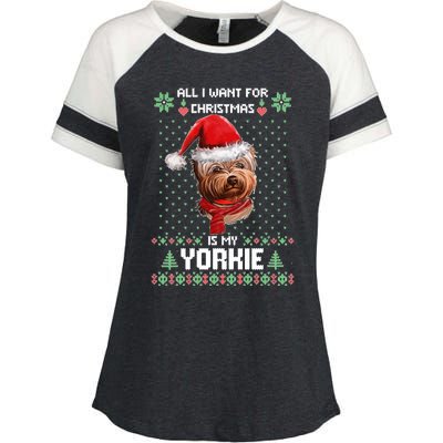 Ugly Sweater All I Want For Christmas Is My Yorkie Xmas Enza Ladies Jersey Colorblock Tee