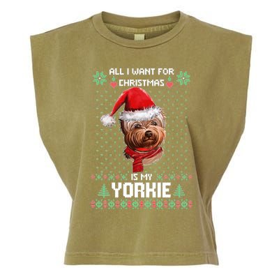 Ugly Sweater All I Want For Christmas Is My Yorkie Xmas Garment-Dyed Women's Muscle Tee