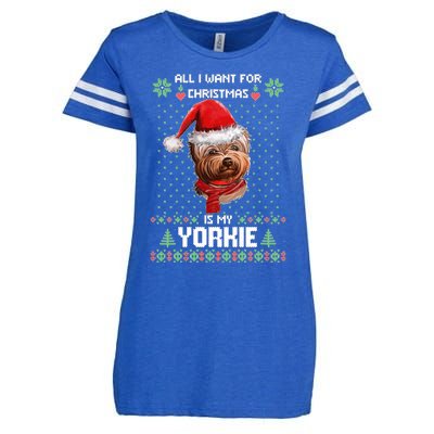 Ugly Sweater All I Want For Christmas Is My Yorkie Xmas Enza Ladies Jersey Football T-Shirt