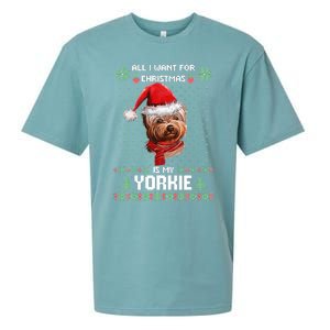 Ugly Sweater All I Want For Christmas Is My Yorkie Xmas Sueded Cloud Jersey T-Shirt