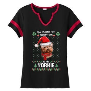 Ugly Sweater All I Want For Christmas Is My Yorkie Xmas Long Sleeve Ladies Halftime Notch Neck Tee