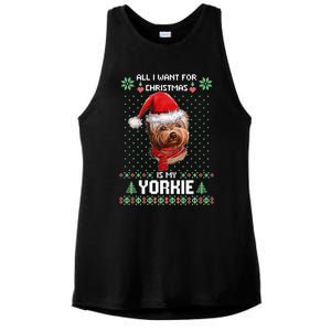 Ugly Sweater All I Want For Christmas Is My Yorkie Xmas Long Sleeve Ladies PosiCharge Tri-Blend Wicking Tank