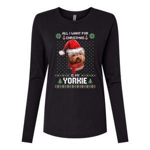 Ugly Sweater All I Want For Christmas Is My Yorkie Xmas Long Sleeve Womens Cotton Relaxed Long Sleeve T-Shirt