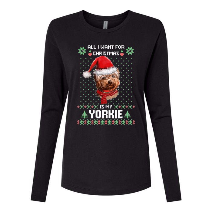 Ugly Sweater All I Want For Christmas Is My Yorkie Xmas Long Sleeve Womens Cotton Relaxed Long Sleeve T-Shirt