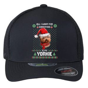 Ugly Sweater All I Want For Christmas Is My Yorkie Xmas Long Sleeve Flexfit Unipanel Trucker Cap