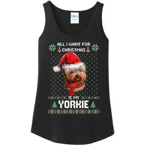 Ugly Sweater All I Want For Christmas Is My Yorkie Xmas Long Sleeve Ladies Essential Tank