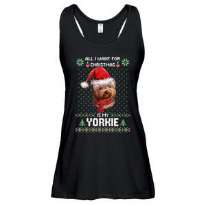 Ugly Sweater All I Want For Christmas Is My Yorkie Xmas Long Sleeve Ladies Essential Flowy Tank