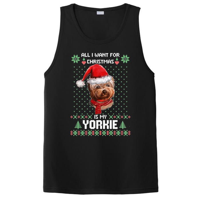 Ugly Sweater All I Want For Christmas Is My Yorkie Xmas Long Sleeve PosiCharge Competitor Tank