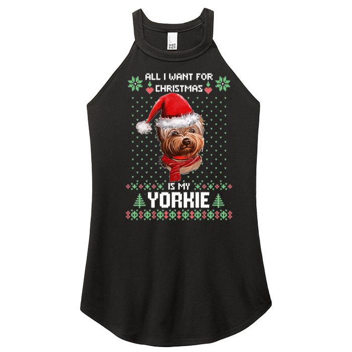 Ugly Sweater All I Want For Christmas Is My Yorkie Xmas Long Sleeve Women's Perfect Tri Rocker Tank